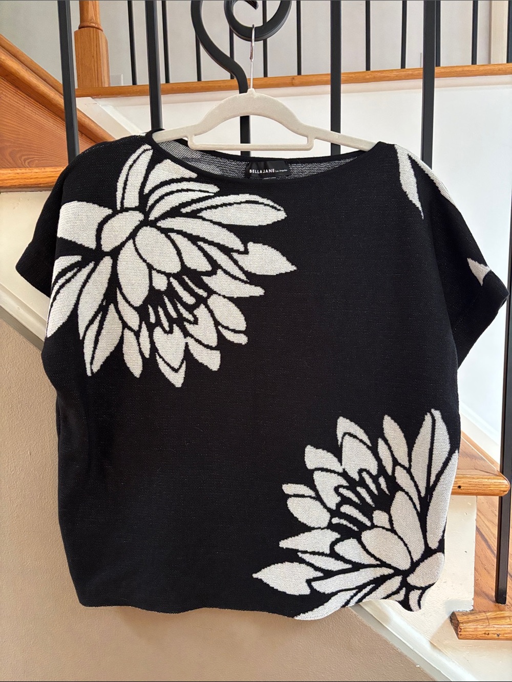 Black Floral Knit Short-Sleeve Top